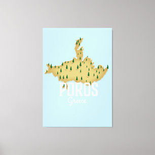 Poros Griechische Karte Illustriertes Reiseplakat Leinwanddruck
