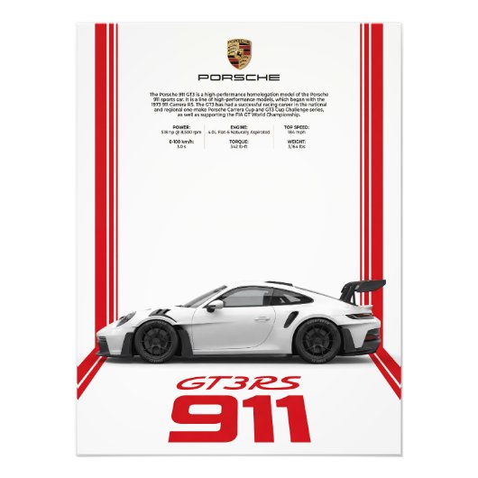 Porsche 911 GT3 RS Datenblatt Poster (Vorne)