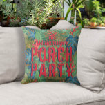 Porsche Party Tropisches Muster Kissen<br><div class="desc">Ihr Name und die Worte "Porch Party" sind in tropischen Blume und Blätter auf geflochtenen Korbdrucken auf diesen Sommerkissen im Freien zu finden. PASSENDE Artikel in unserem Geschäft.</div>