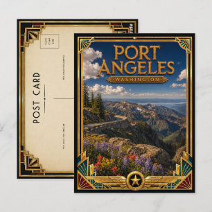 Port Angeles Washington Vintage Art Deco Golden Postkarte