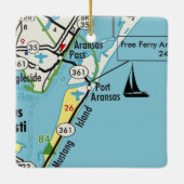 Port Aransas TX Vintage Karte Keramikornament (Rückseite)