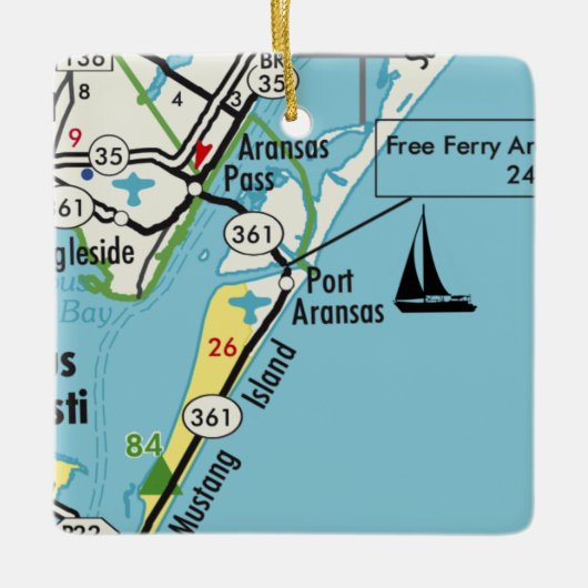 Port Aransas TX Vintage Karte Keramikornament (Vorderseite)