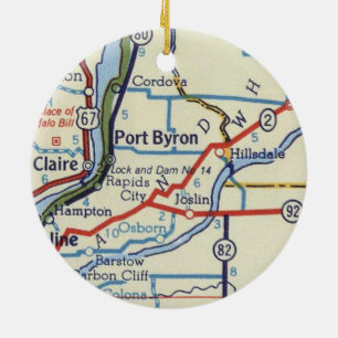 Port Byron IL Vintage Map Keramik Ornament