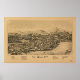 Port Henry New York 1889 Antike Panoramakarte Poster