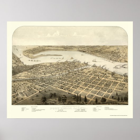 Port Huron, MI Panoramic Map - 1867 Poster (Vorne)