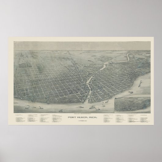 Port Huron, MI Panoramic Map - 1894 Poster (Vorne)