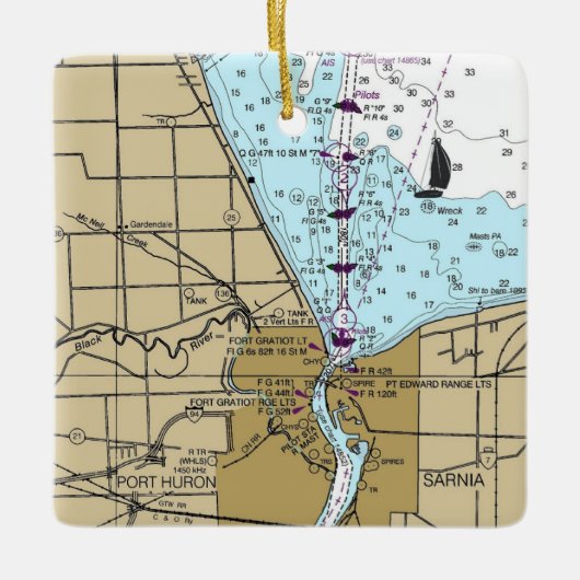 Port Huron Michigan Nautical Chart Keramikornament (Vorderseite)