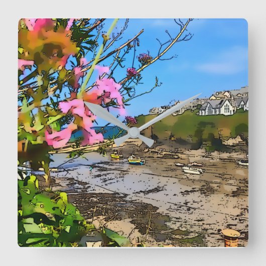 Port Isaac Cornwall Harbour Fisherman’s Friends Quadratische Wanduhr (Vorderseite)