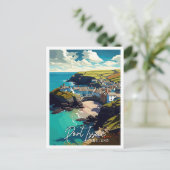 Port Issac England Vintage Reise Illustration Postkarte (Stehend Vorderseite)