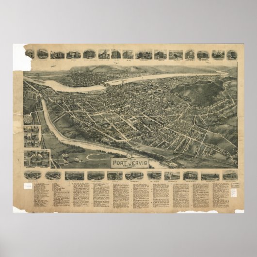 Port Jervis New York 1920 Antik Panoramabalkarte Poster (Vorne)