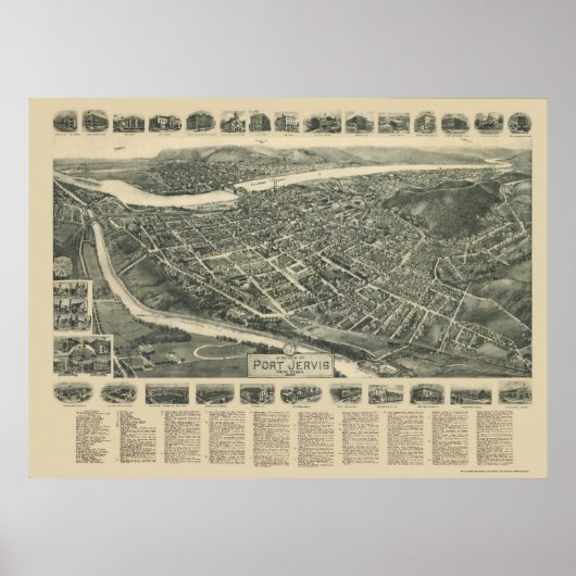 Port Jervis, NY Panoramic Map - 1920 Poster (Vorne)