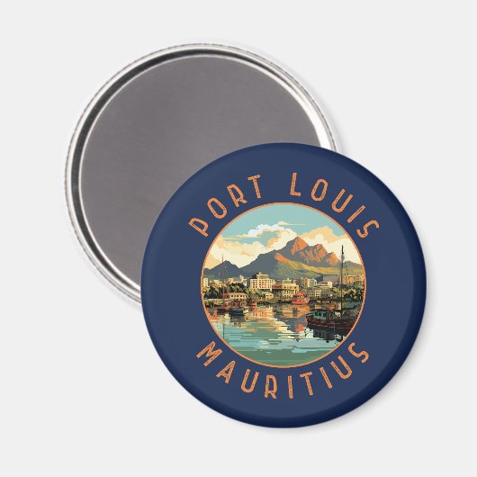 Port Louis Mauritius Retro Distressed Circle Magnet (Vorderseite/Rückseite)