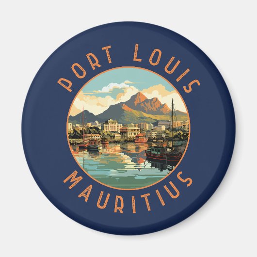 Port Louis Mauritius Retro Distressed Circle Magnet (Vorne)
