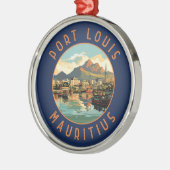 Port Louis Mauritius Retro Distressed Circle Ornament Aus Metall (Links)