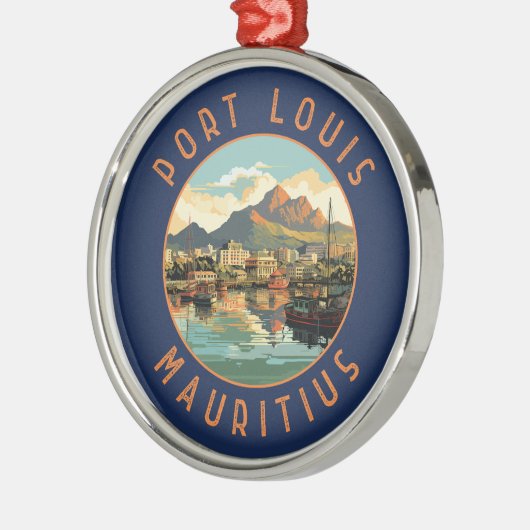 Port Louis Mauritius Retro Distressed Circle Ornament Aus Metall (Links)