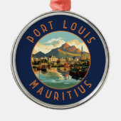 Port Louis Mauritius Retro Distressed Circle Ornament Aus Metall (Vorne)