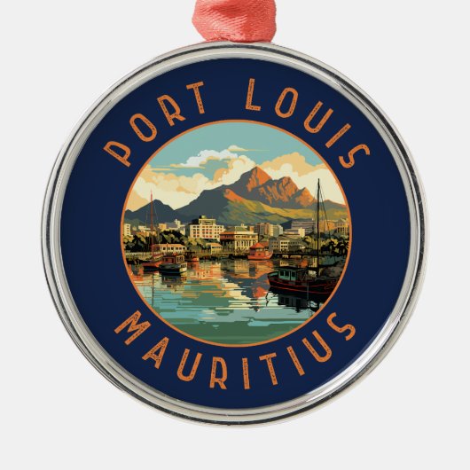 Port Louis Mauritius Retro Distressed Circle Ornament Aus Metall (Vorne)