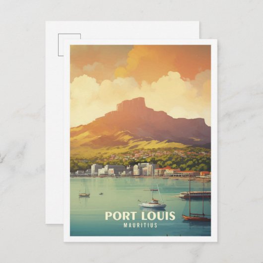 Port Louis Mauritius Vintage Reise - Illustration Postkarte (Vorne/Hinten)