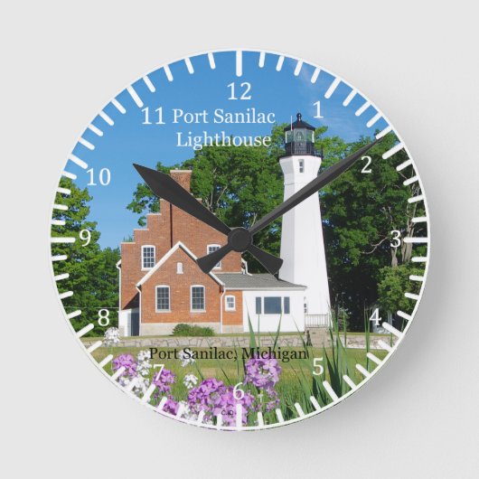 Port Sanilac Lighthouse clock Runde Wanduhr (Vorderseite)