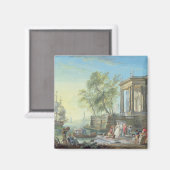 Port Scene mit Setting Sun (Öl auf Leinwand) Magnet (Vorderseite/Rückseite)