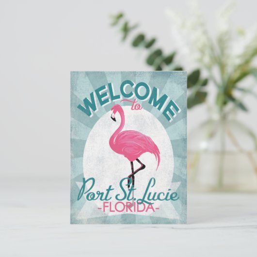 Port St Lucie Florida Pink Flamingo Retro Postkarte (Stehend Vorderseite)