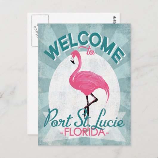 Port St Lucie Florida Pink Flamingo Retro Postkarte (Vorne/Hinten)