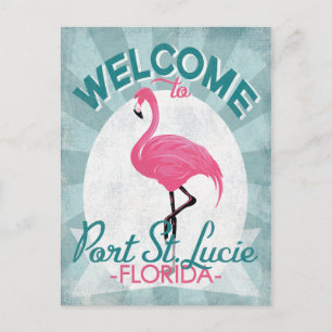 Port St Lucie Florida Pink Flamingo Retro Postkarte