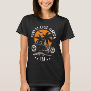 Port St Lucie Florida Sunset Hotrod Alligator Desi T-Shirt