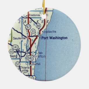Port Washington WI Map Keramik Ornament