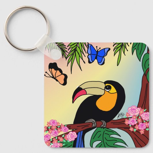 Porta-chaves Tucano tropical e borboletas Schlüsselanhänger (Vorderseite)