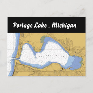 Portage Lake, MI Nautical Harbour Chart Postcard Postkarte