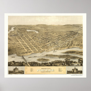 Portage, WI Panorama Karte - 1868 Poster