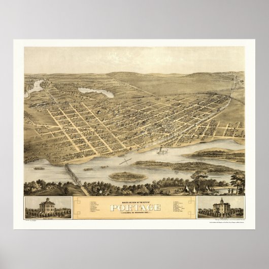 Portage, WI Panorama Karte - 1868 Poster (Vorne)