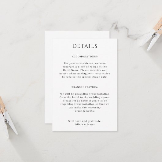 Portait Wedding Details Card Einladung (Vorderseite/Rückseite Beispiel)