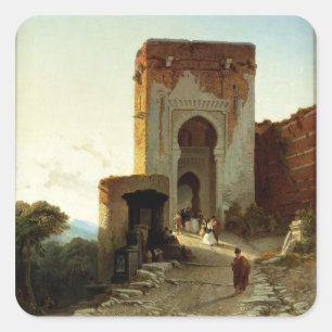 Porte de Justice, Alhambra, Granada (Öl auf Leinwa Quadratischer Aufkleber