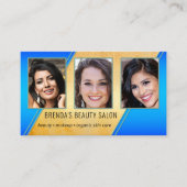 Portfolio Beauty Salon Gold Blue Business Card Visitenkarte (Vorderseite)