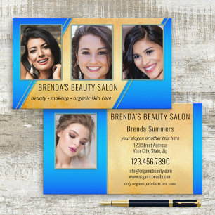 Portfolio Beauty Salon Gold Blue Business Card Visitenkarte