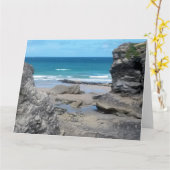 Porth Beach Newquay Cornwall Foto Karte (Gelbe Blume)