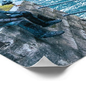 Porthleven Uhrturm + Gewartet für Fischskulpturen Poster (Ecke)