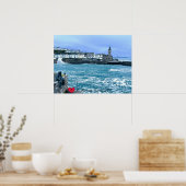 Porthleven Uhrturm + Gewartet für Fischskulpturen Poster (Küche)