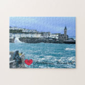 Porthleven Uhrturm + Gewartet für Fischskulpturen Puzzle (Horizontal)