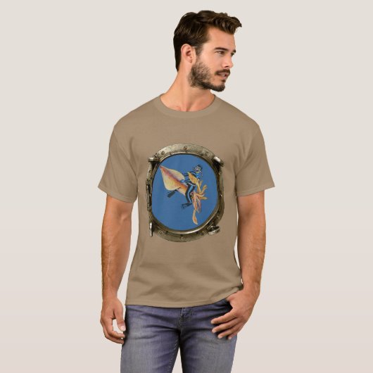 Porthole Ansicht eines SCUBA Diver Reiten eines ri T-Shirt (Vorne ganz)