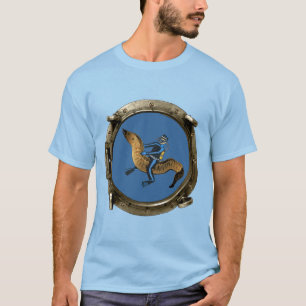 Porthole Aussicht auf einen SCUBA Diver Reiten auf T-Shirt