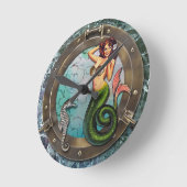 PORTHOLE MERMAID, original Art mermaids Runde Wanduhr (Winkel)