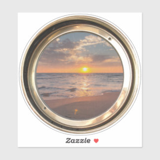 porthole with sunset aufkleber