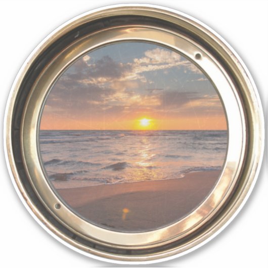 porthole with sunset aufkleber (Vorderseite)