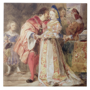 Portia und Bassanio, c.1826 (w/c, braune Tinte, Fliese