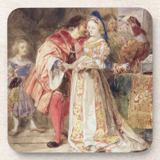 Portia und Bassanio, c.1826 (w/c, braune Tinte, Getränkeuntersetzer (Vorderseite)