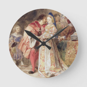 Portia und Bassanio, c.1826 (w/c, braune Tinte, Runde Wanduhr