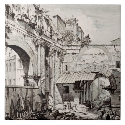 Portikus der Oktavia Rom Schwarz-Weiß-Kunst Fliese (Vorderseite)